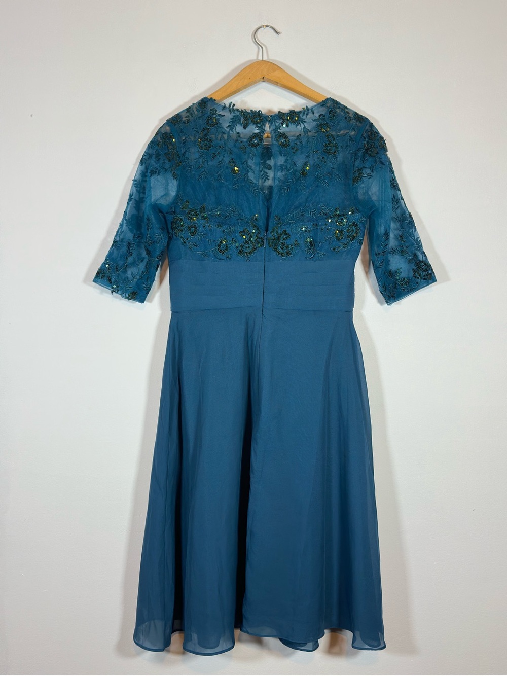 Teal Beaded Lace Dress Size 12 Teal Formal Event Wedding Guest Mother of Bride